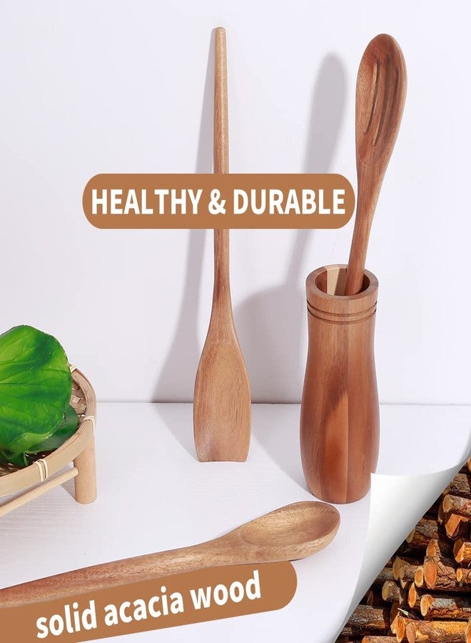 Decent Vrvege أدوات مطبخ خشبية أنيقة للطبخ، طقم من 3 قطع، أدوات مطبخ خشبية، طقم ملاعق وملاعق مسطحة من خشب الأكاسيا مقاس 12 بوصة، أدوات طبخ آمنة لأواني الطهي غير اللاصقة، سهلة الاستخدام - Image 2